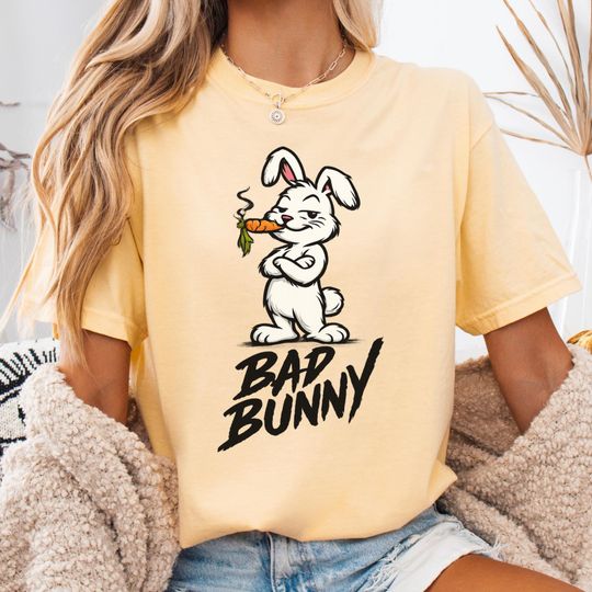 Discover Funny Easter Bunny T-Shirt, Bad Bunny T-Shirt, Smoking Bunny Tee, Funny Bunny Tee, Bad Rabbit T-Shirt