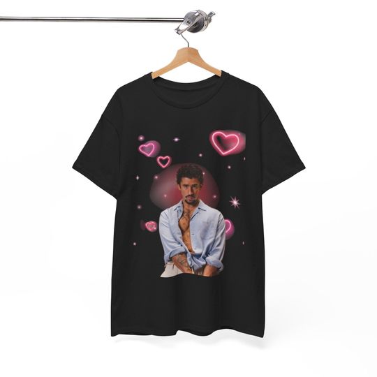 Discover Benito Portrait T-Shirt with Pink Hearts Graphic