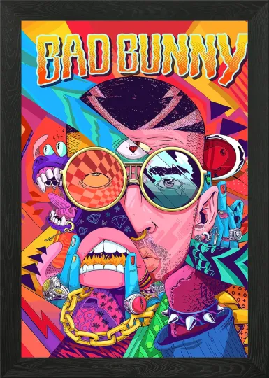 Bad Bunny Psychedelic Portrait Wall Art Poster Print Picture