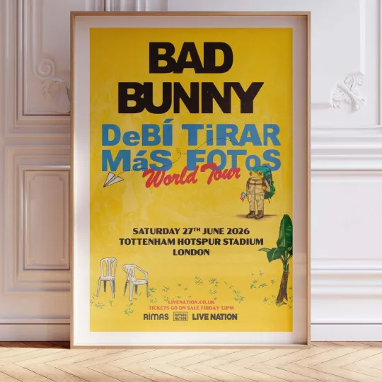 Discover Bad Bunny DeBÍ TIRAR Más FOTOS World Tour London 2026 Concert Poster