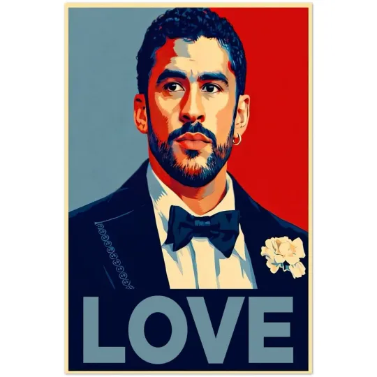 Bad Bunny Love Portrait Latin Music Star Graphic Art Poster