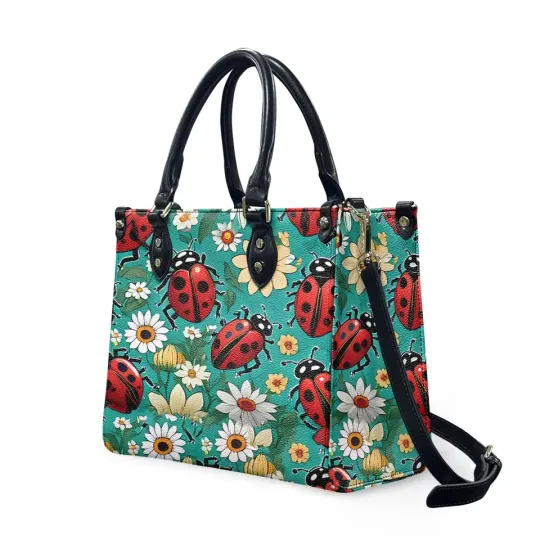 Discover Floral Ladybugs Leather Bag, Animal Lover Handbag