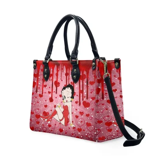Discover Lady Betty Red Pattern Leather Handbag, Cartoon Handbag