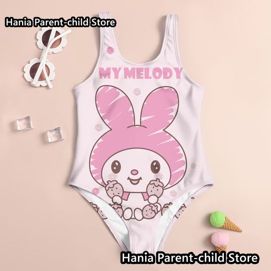 Discover Melody Girls Swimsuit Summer One Piece Swimsuit Sanrio Cartoon Children Melody Swimwear Girls Beachwear Swimsuit