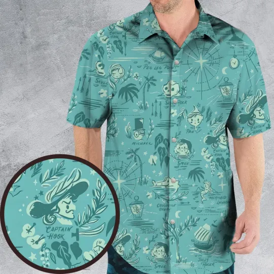Discover Forever Neverland Peter Pan Hawaiian Button Down Shirt