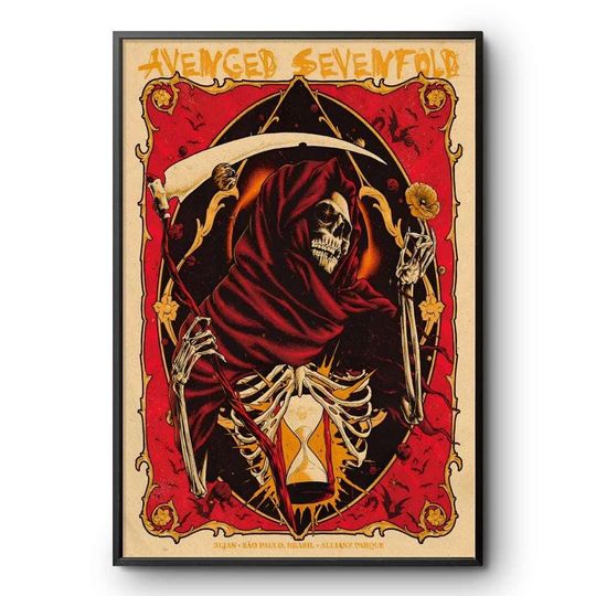 Discover Avenged Sevenfold 2026 Sao Paulo Brazil Tour Poster - Heavy Metal Reaper Art
