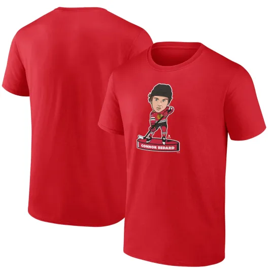 Discover Men's Connor Bedard Chicago Blackhawks Red Player Bobblehead T-Shirt