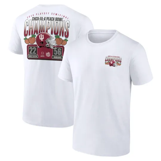 Discover Men's White Indiana Hoosiers Peach Bowl Champions T-Shirt