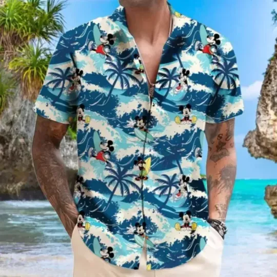 Discover Disney summer hawaiian shirt, aloha vacation, summer waves, surfing mickey
