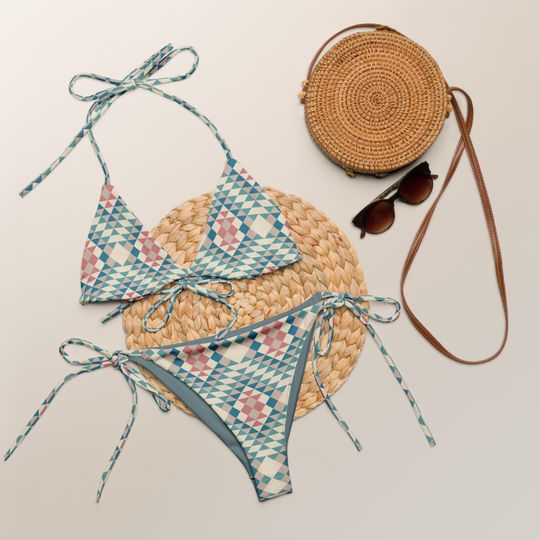 Discover Soft Tones Southwest Symmetrical Print Recycled String Bikini / Festival Wear