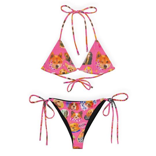 Discover Y2K Kawaii Dog Print Bikini: Cyber Rave Recycled Fabric Swimsuit