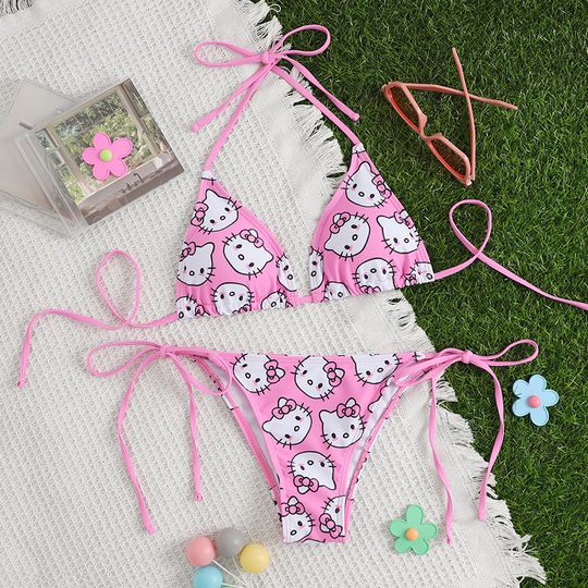 Hello Kitty Sling Bikini Swimsuit, Summer Swimwear