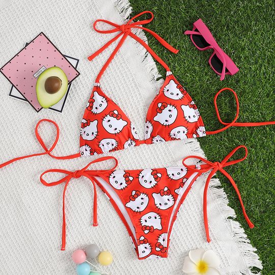 Sanrio Bikini Set Hello Kitty Sling Bikini Swimsuit, Summer Swimwear