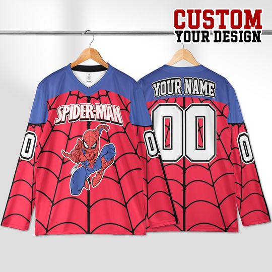 Discover Custom Spider Man Hockey Jersey, Avengers Inspired Superhero Shirt, Personalized Team Outfit, Game Day Fan Gift