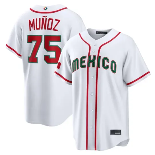 Discover Men's Mexico Baseball Andrés Muñoz White 2026 World Baseball Printed Jersey