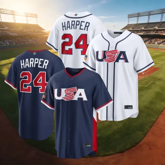 Bryce Harper #24 WBCC USA Baseball Jersey White/Navy