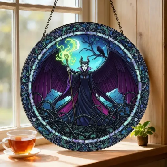 Maleficent Stained Glass Suncatcher, Sleeping Beauty Villain Window Hanging