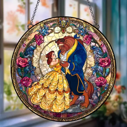 Beauty and the Beast Stained Glass Suncatcher, Belle Princess Window Hanging