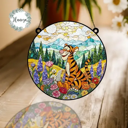 Disney Tigger Stained Glass Suncatcher, Spring Garden Gift for Mom, Grandma