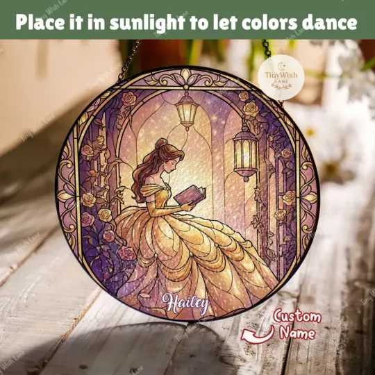 Personalized Beauty & The Beast Stained Glass Suncatcher Ornament