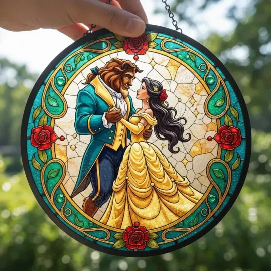 Discover Beauty and the Beast Couple Glass Suncatcher