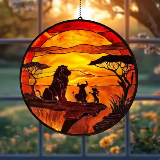 Discover Lion King Sunset Disney Stained Glass Gift, Suncatcher Window, Art Decor