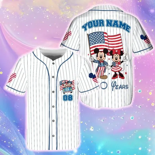 Custom Mickey & Friends USA 1776-2026 Patriotic July 4th Baseball Jersey Shirt
