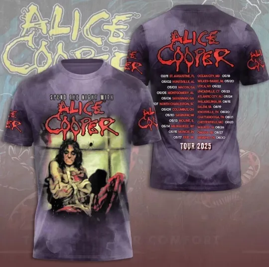Discover Spend Time Night With Alice Cooper 2025 Tour 3D Printed T-Shirt M705