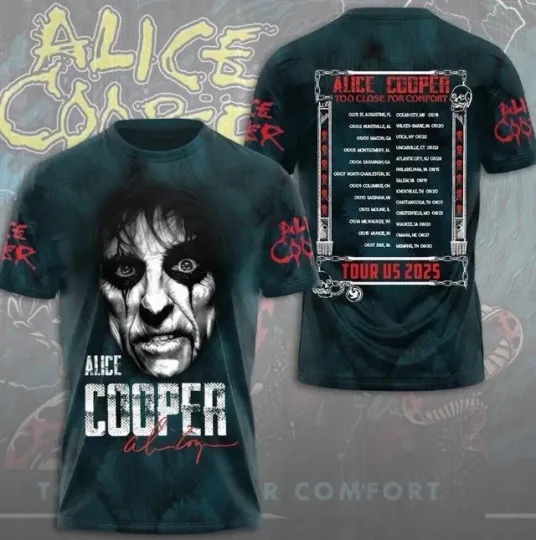 Discover Alice Cooper Tour 2025 Too Close For Comfort 3D T-Shirt Gift For Fans M697