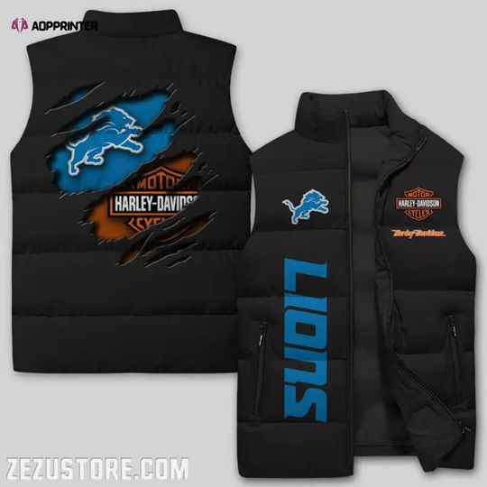 Detroit Lions Harley Motor Sleeveless Puffer Jacket For Fans Gifts