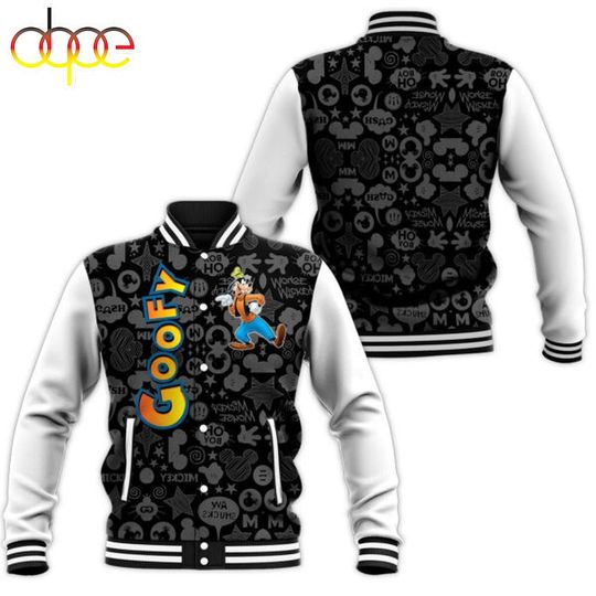 Goofy Dog Pattern Mickey Mouse Cartoon Baseball Jacket