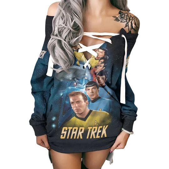 Star Treks 60Th Anniversary 3D Long Lace Up Sweatshirt For Holiday Gift