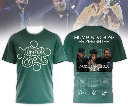 Mumford And Sons Prizefighter North America Tour 2026 Green AOP 3D T-Shirt
