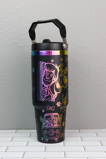 Rainbow Holographic Tumbler with Flip Handle - Scooby-Doo Design