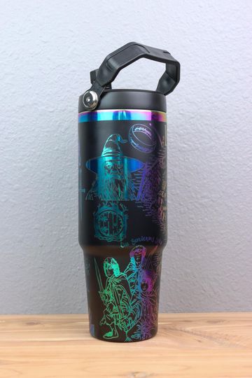 Discover Lord of Rings 30 oz 40 oz Flip Top Water Bottle with Handle | Fantasy Drinkware |  Laser Engraved | LOTR Rainbow Holographic Cup
