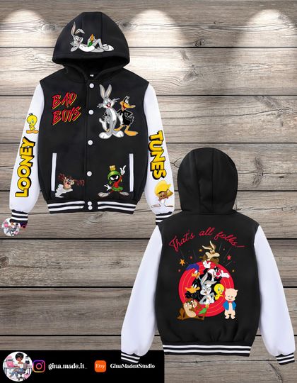Discover Looney Tunes Hooded Varsity Jacket  Unisex Kids Bomber Style