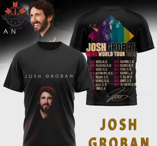 Discover Josh Groban Gems World Tour 2026 AOP 3D T-Shirt