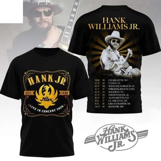Hank Williams Jr Live In Concert 2026 Tour AOP 3D T-Shirt