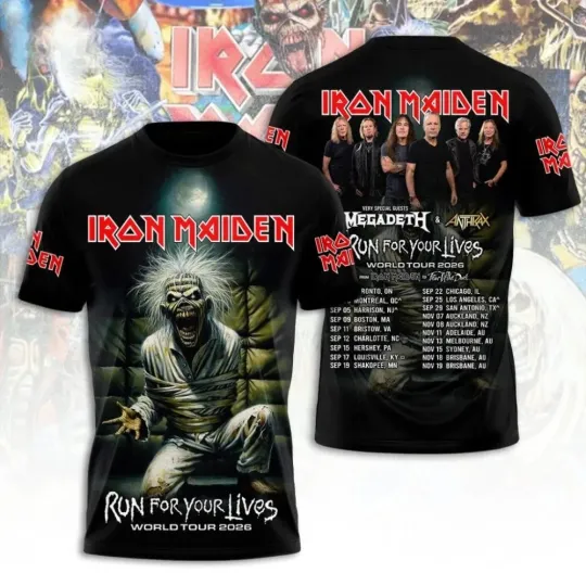 Discover Maiden Run For Your Lives World Tour 2026 3D T-Shirt