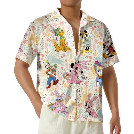 Discover Disney Characters Easter Hawaiian Shirt, Mickey and Friends Easter Bunny Eggs Shirt, WDW Disneyland Family Happy Easter Day 2026 Shirt