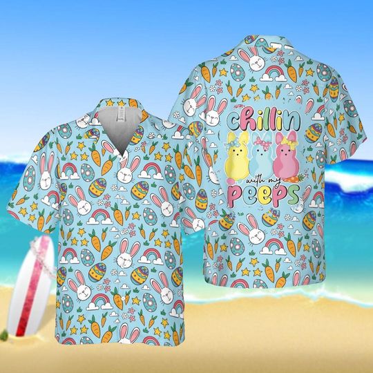 Discover Personalized Easter Bunny Hawaiian Shirt Chillin with My Peeps Hawaiian Shirt Family Shirt Easter Day Gift Peeps Tees Cute Bunny Shirt