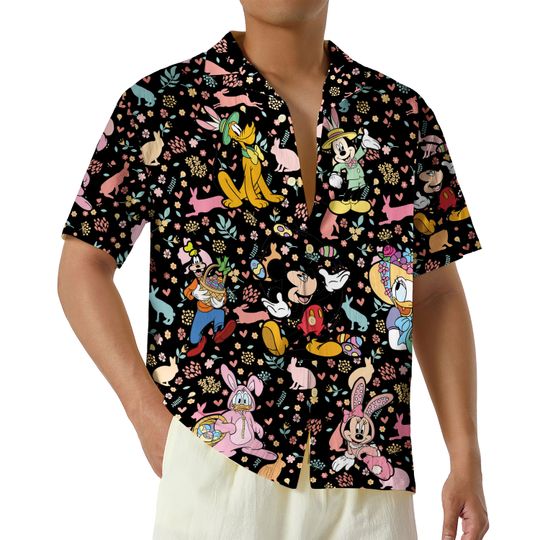 Discover 2026 Happy Easter Disneyland Hawaiian Shirt, Mickey and Friends Easter Family Shirt, Disneyland Easter Vacation Family Hawaii Shirt