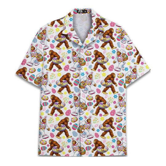 Discover Easter Bigfoot, Alien Hawaiian Shirt, Rabbit Sasquatch Holiday Men's Aloha Shirt