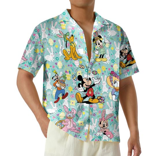 Discover Mickey and Friends Easter Hawaii Shirt, Disney Easter Shirt, Disney Characters Happy Easter Shirt, Disney Family Easter Button Up Shirt