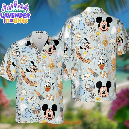 Discover Disney Easter Hawaiian Shirt, Mickey and Friends Easter Aloha Shirt, Spring Vacation Beach Button Up