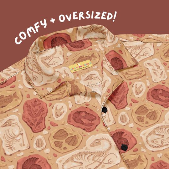 Discover Fossil Findings Button Up | Unisex Paleontology Shirt | Dinosaur Print Top, Jurassic History Science, Unique Funny Gift, Dino Lovers