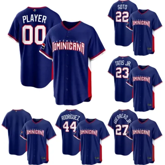 Discover Men's Dominican Republic Baseball 2026 World Baseball Royal All Stitched Jersey