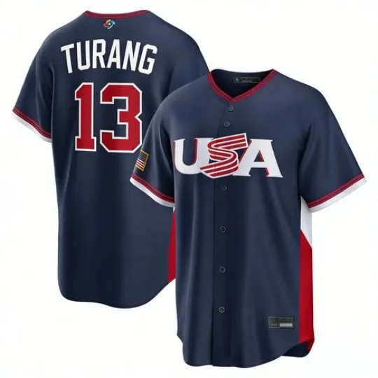 Discover NWT Men's USA Brice Turang Navy 2026 World Baseball Classic Jersey