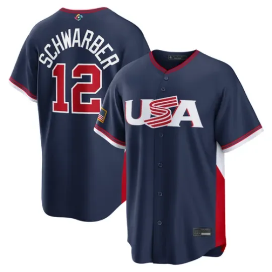 Discover NWT Men's USA Kyle Schwarber Navy 2026 World Baseball Classic Jersey