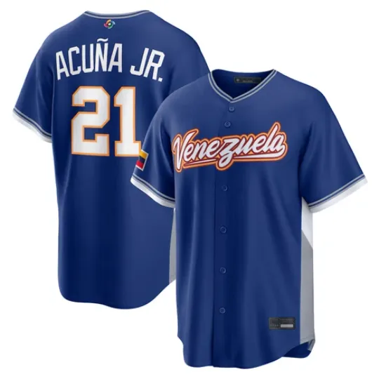 Discover Men's Venezuela Ronald Acuña Jr. Royal 2026 World Baseball Jersey